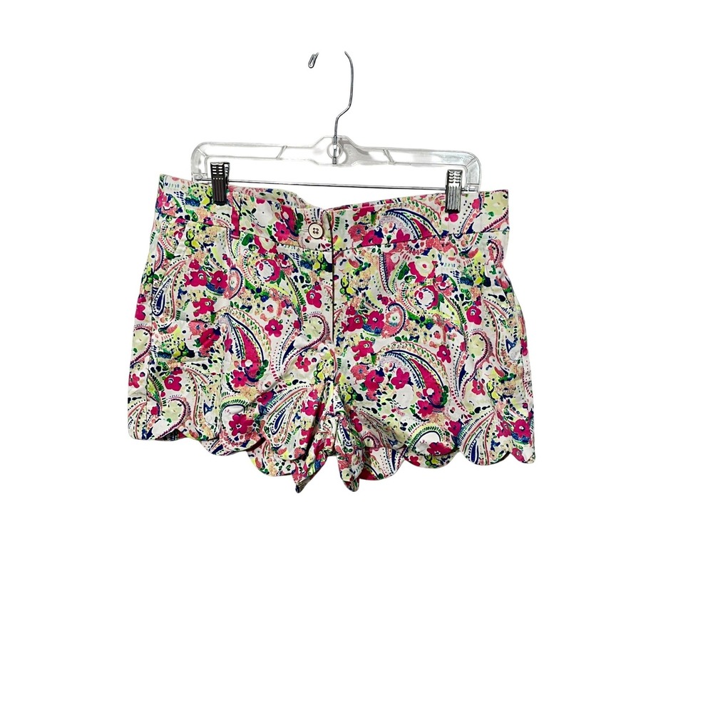 Crown & Ivy‎ Shelby Scallop Shorts Womens 12 Pink Paisley Floral 4" Inseam NEW